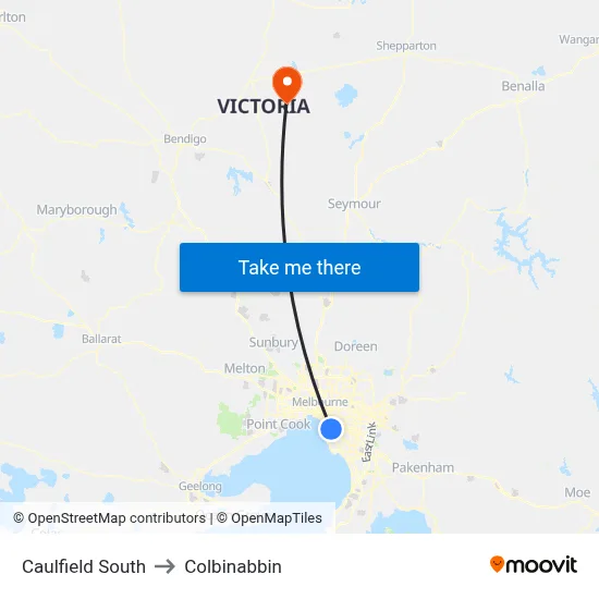 Caulfield South to Colbinabbin map