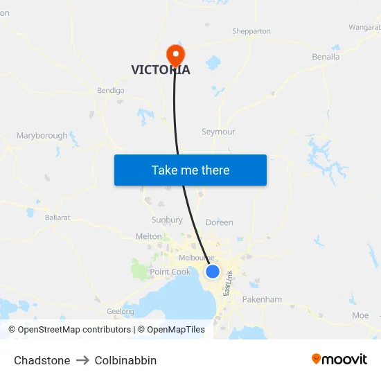 Chadstone to Colbinabbin map