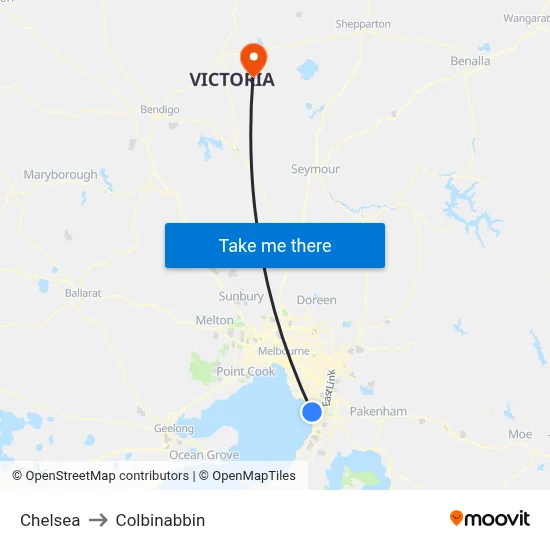 Chelsea to Colbinabbin map