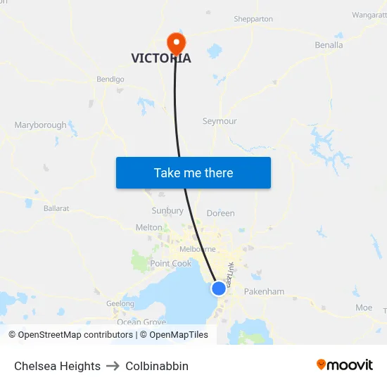 Chelsea Heights to Colbinabbin map