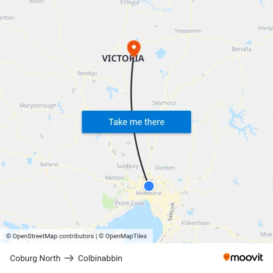 Coburg North to Colbinabbin map