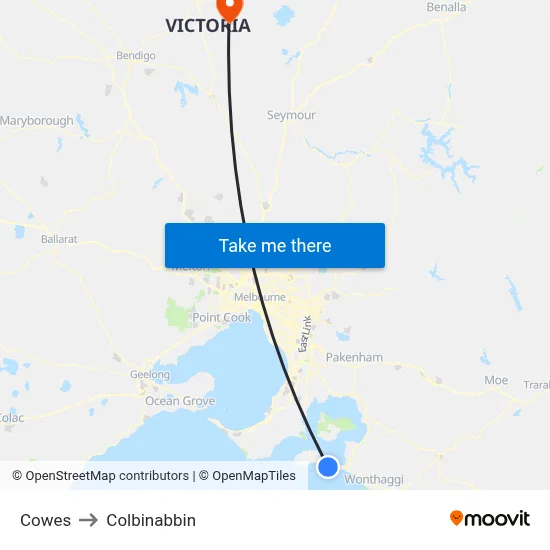 Cowes to Colbinabbin map