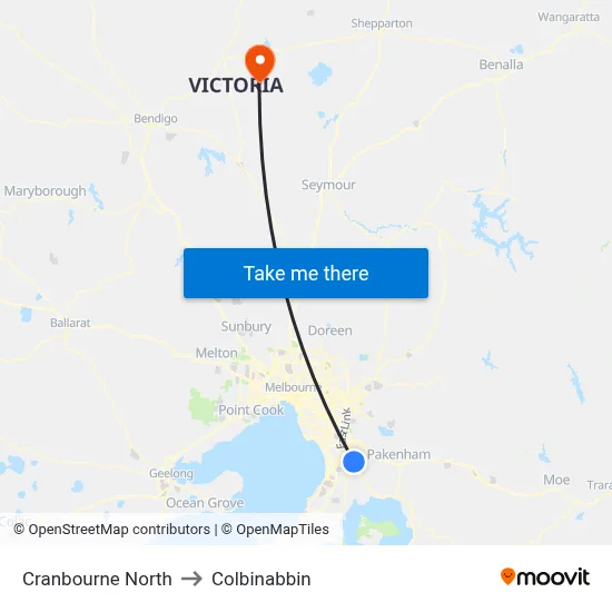 Cranbourne North to Colbinabbin map