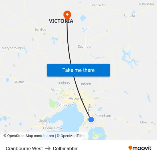Cranbourne West to Colbinabbin map