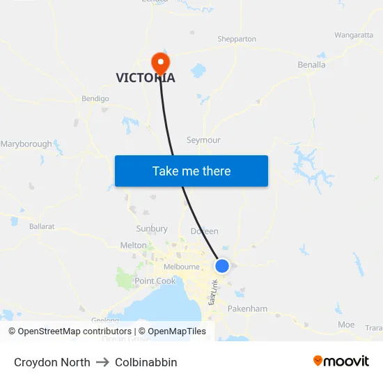 Croydon North to Colbinabbin map