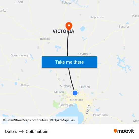 Dallas to Colbinabbin map