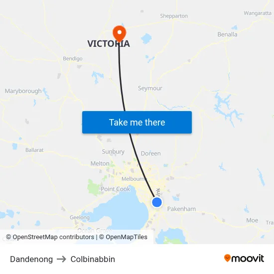 Dandenong to Colbinabbin map