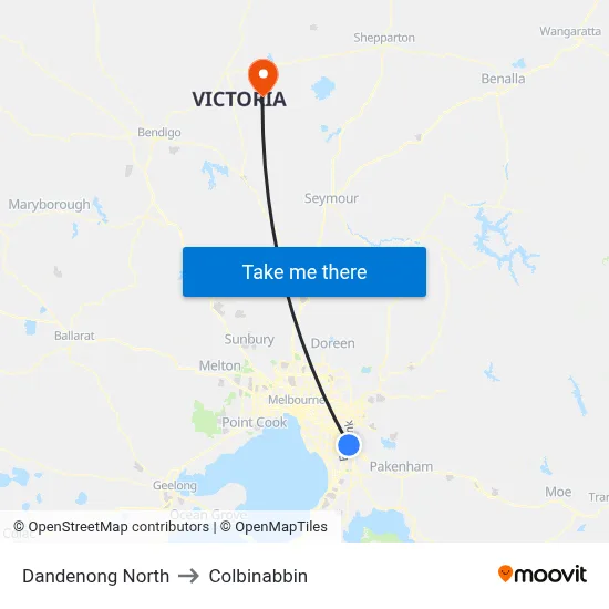 Dandenong North to Colbinabbin map