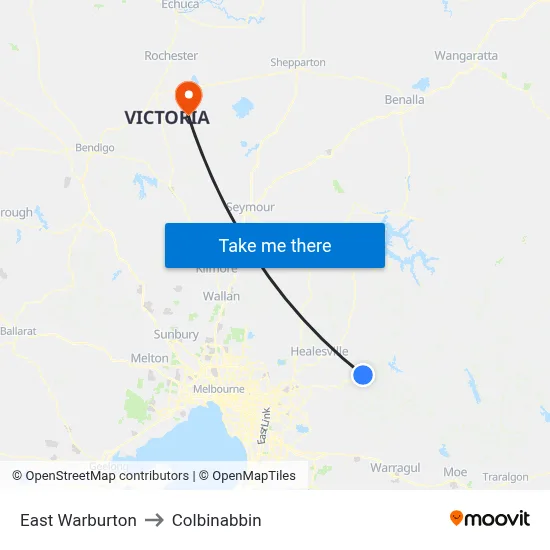 East Warburton to Colbinabbin map