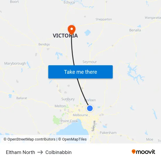Eltham North to Colbinabbin map