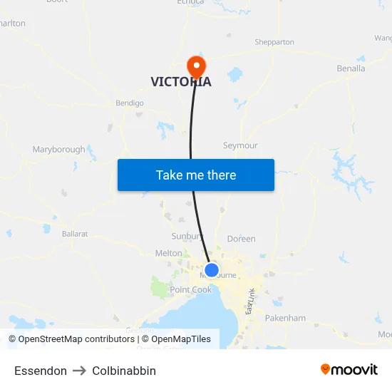 Essendon to Colbinabbin map
