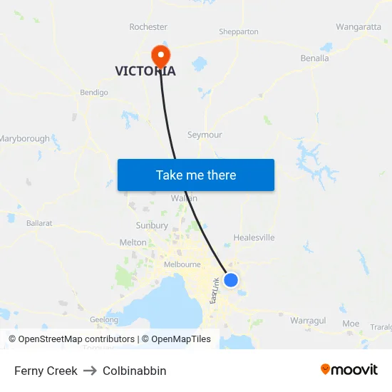 Ferny Creek to Colbinabbin map