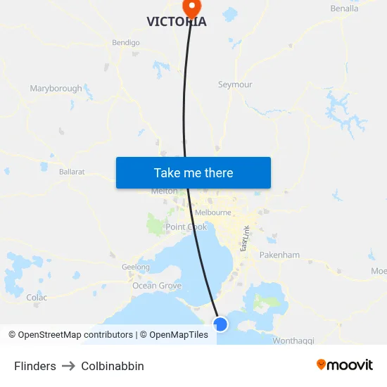 Flinders to Colbinabbin map