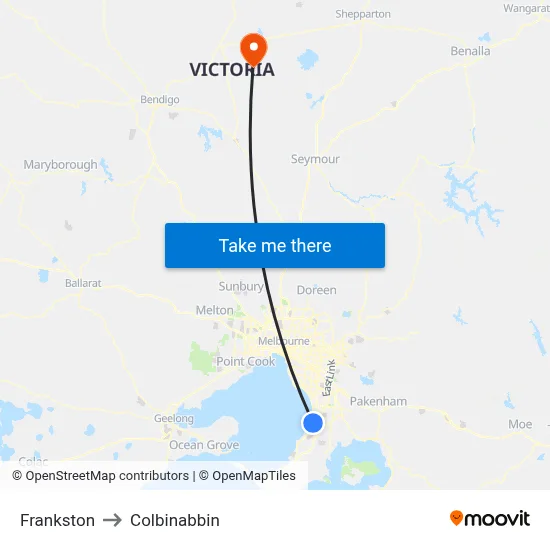 Frankston to Colbinabbin map