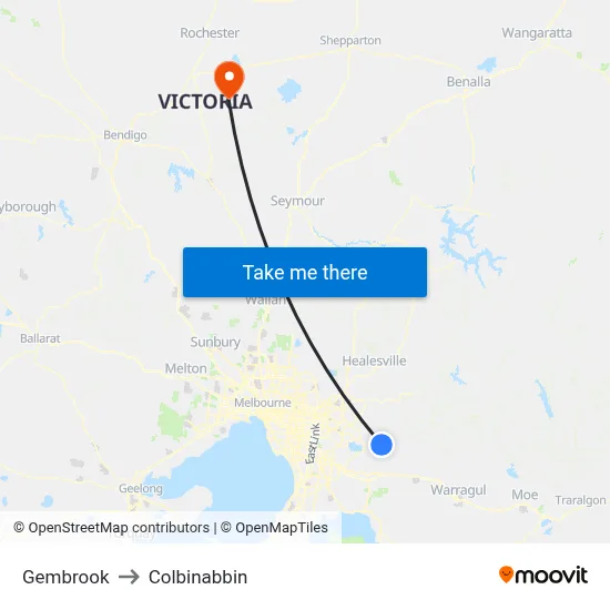 Gembrook to Colbinabbin map