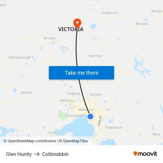 Glen Huntly to Colbinabbin map