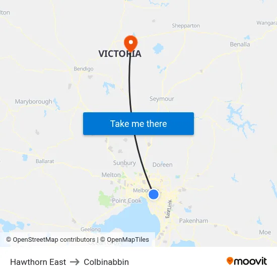Hawthorn East to Colbinabbin map