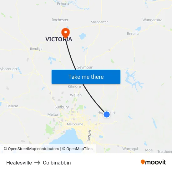 Healesville to Colbinabbin map