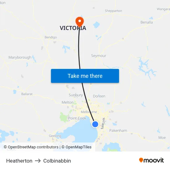Heatherton to Colbinabbin map