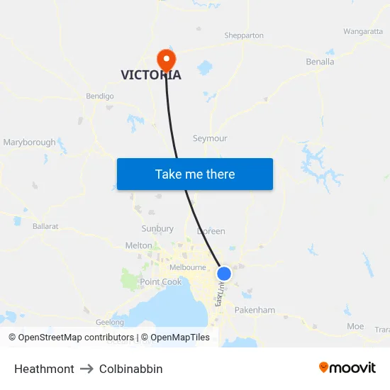 Heathmont to Colbinabbin map