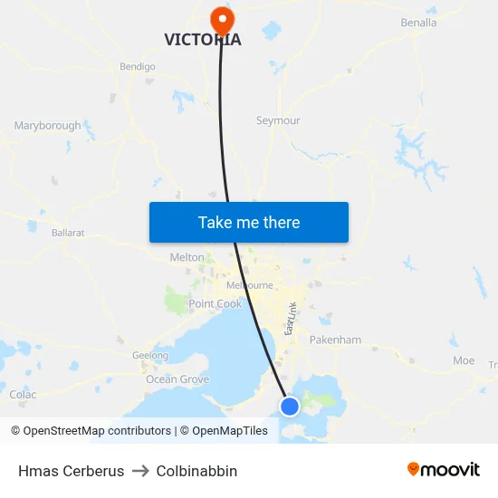 Hmas Cerberus to Colbinabbin map