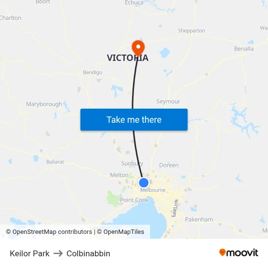 Keilor Park to Colbinabbin map
