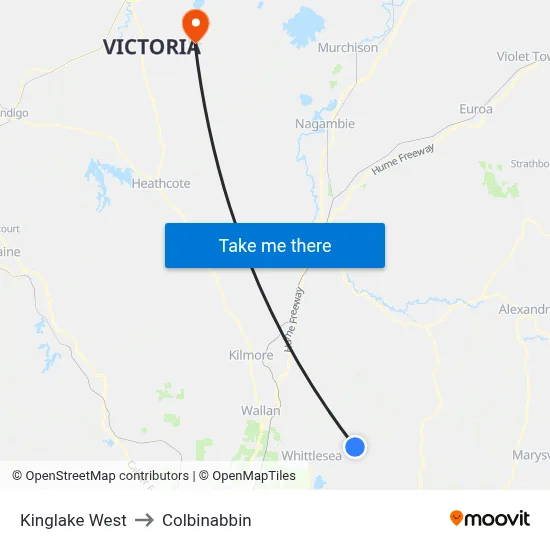Kinglake West to Colbinabbin map