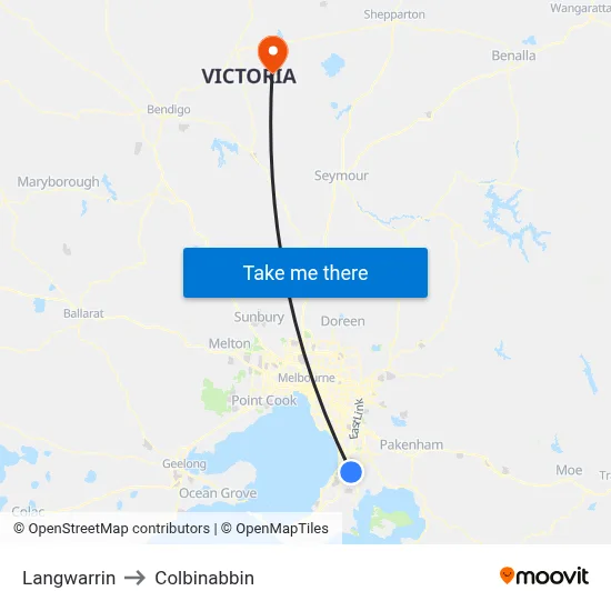 Langwarrin to Colbinabbin map