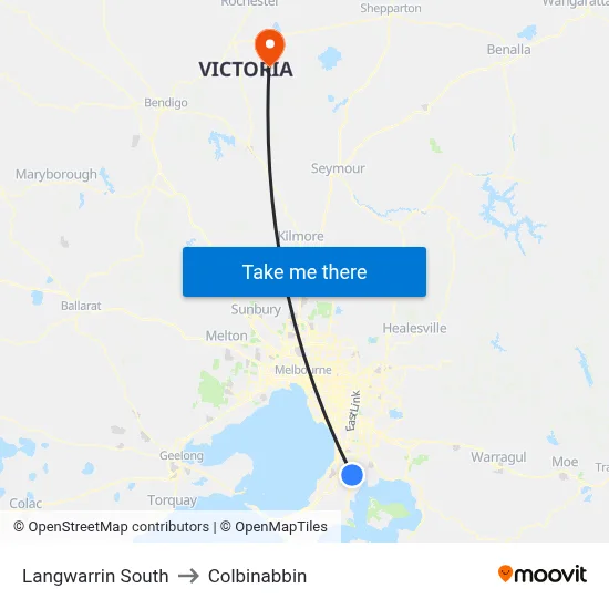 Langwarrin South to Colbinabbin map