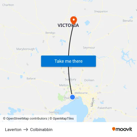 Laverton to Colbinabbin map