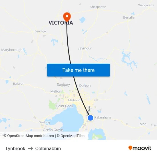Lynbrook to Colbinabbin map