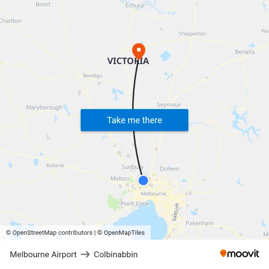 Melbourne Airport to Colbinabbin map