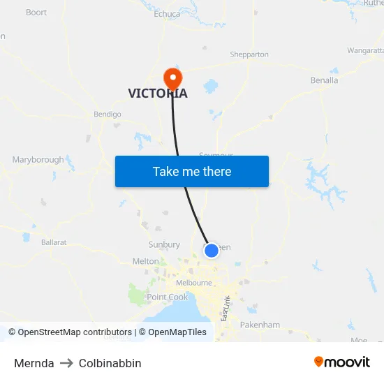 Mernda to Colbinabbin map