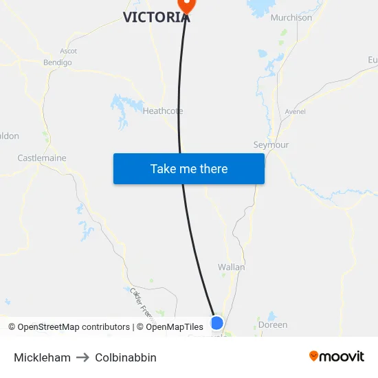 Mickleham to Colbinabbin map