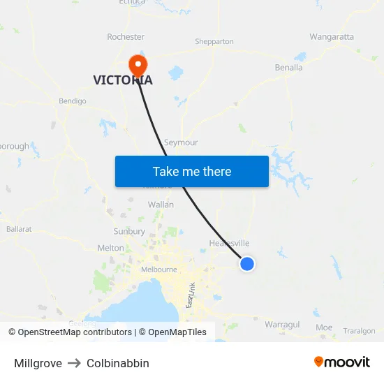 Millgrove to Colbinabbin map
