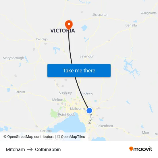 Mitcham to Colbinabbin map