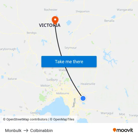 Monbulk to Colbinabbin map