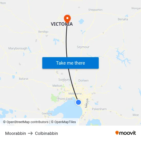 Moorabbin to Colbinabbin map