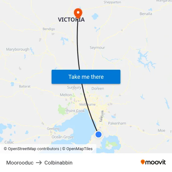 Moorooduc to Colbinabbin map