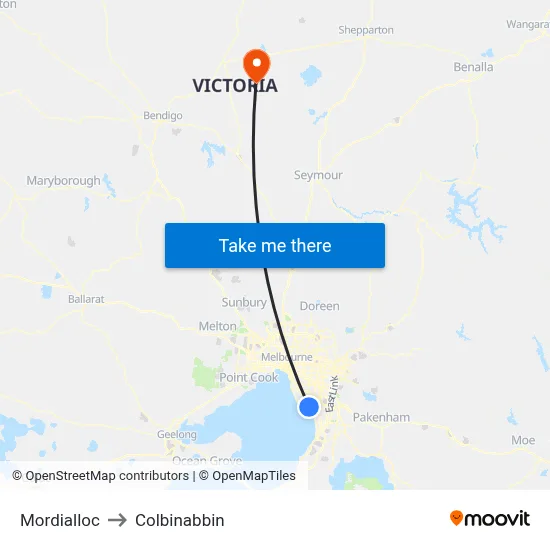 Mordialloc to Colbinabbin map