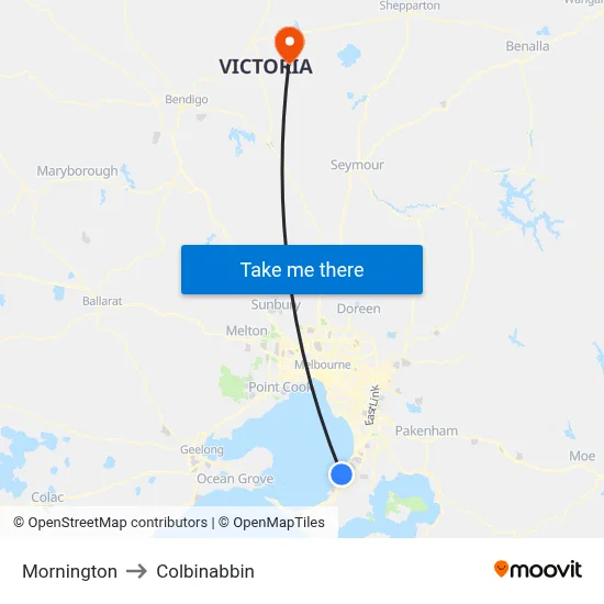 Mornington to Colbinabbin map