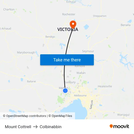 Mount Cottrell to Colbinabbin map
