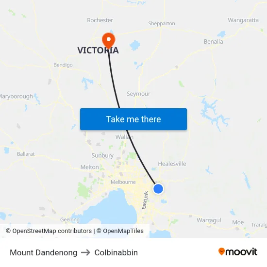 Mount Dandenong to Colbinabbin map