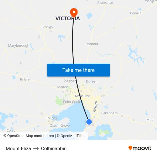 Mount Eliza to Colbinabbin map