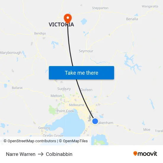 Narre Warren to Colbinabbin map