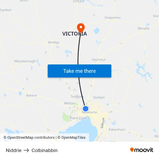 Niddrie to Colbinabbin map