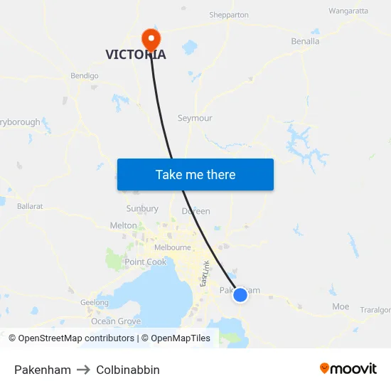 Pakenham to Colbinabbin map
