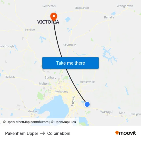Pakenham Upper to Colbinabbin map