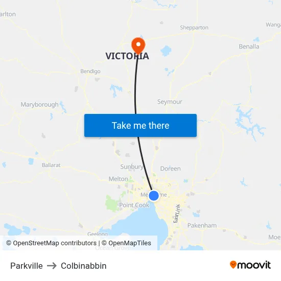 Parkville to Colbinabbin map