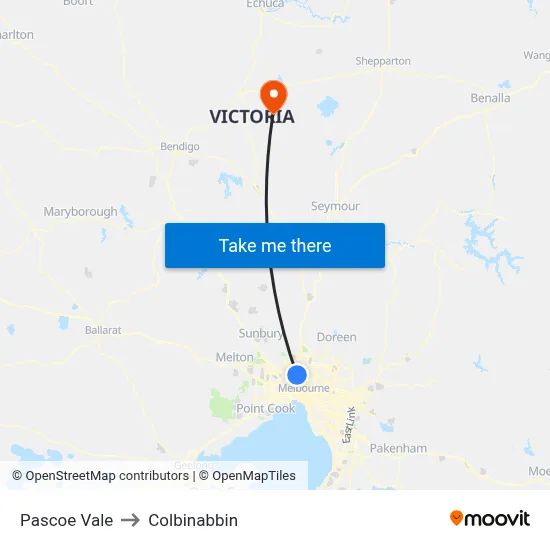 Pascoe Vale to Colbinabbin map